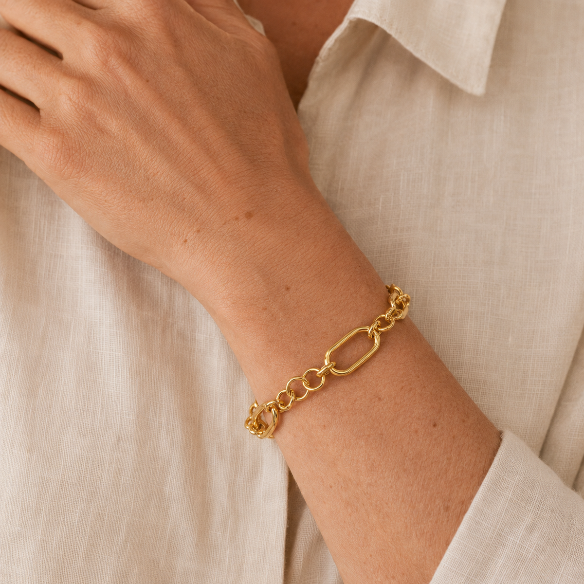 Gold Vermeil Mixed Link Chain Bracelet, view 2