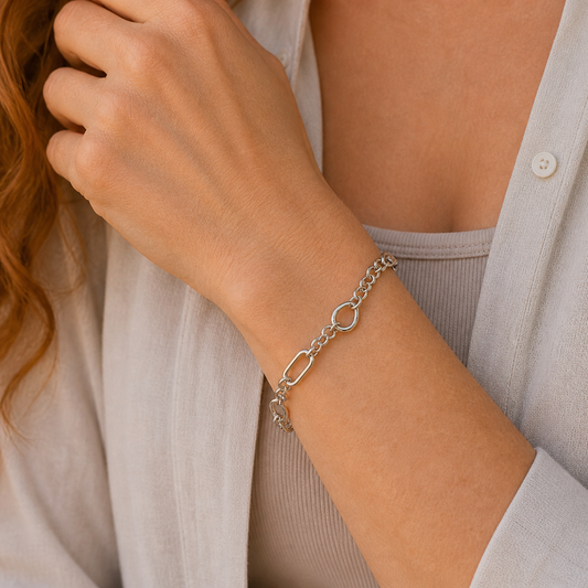 Sterling Silver Mixed Link Chain Bracelet, view 2