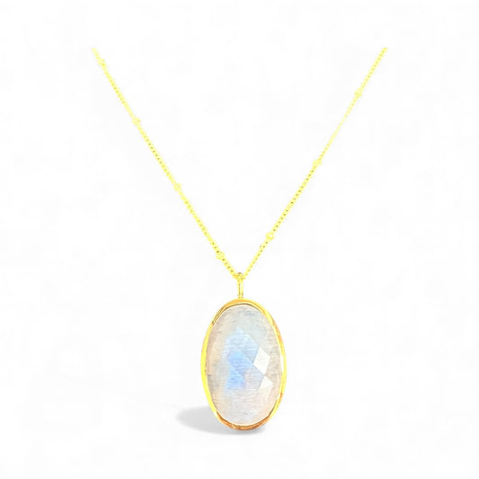 Gold Vermeil Oval Moonstone Pendant Necklace