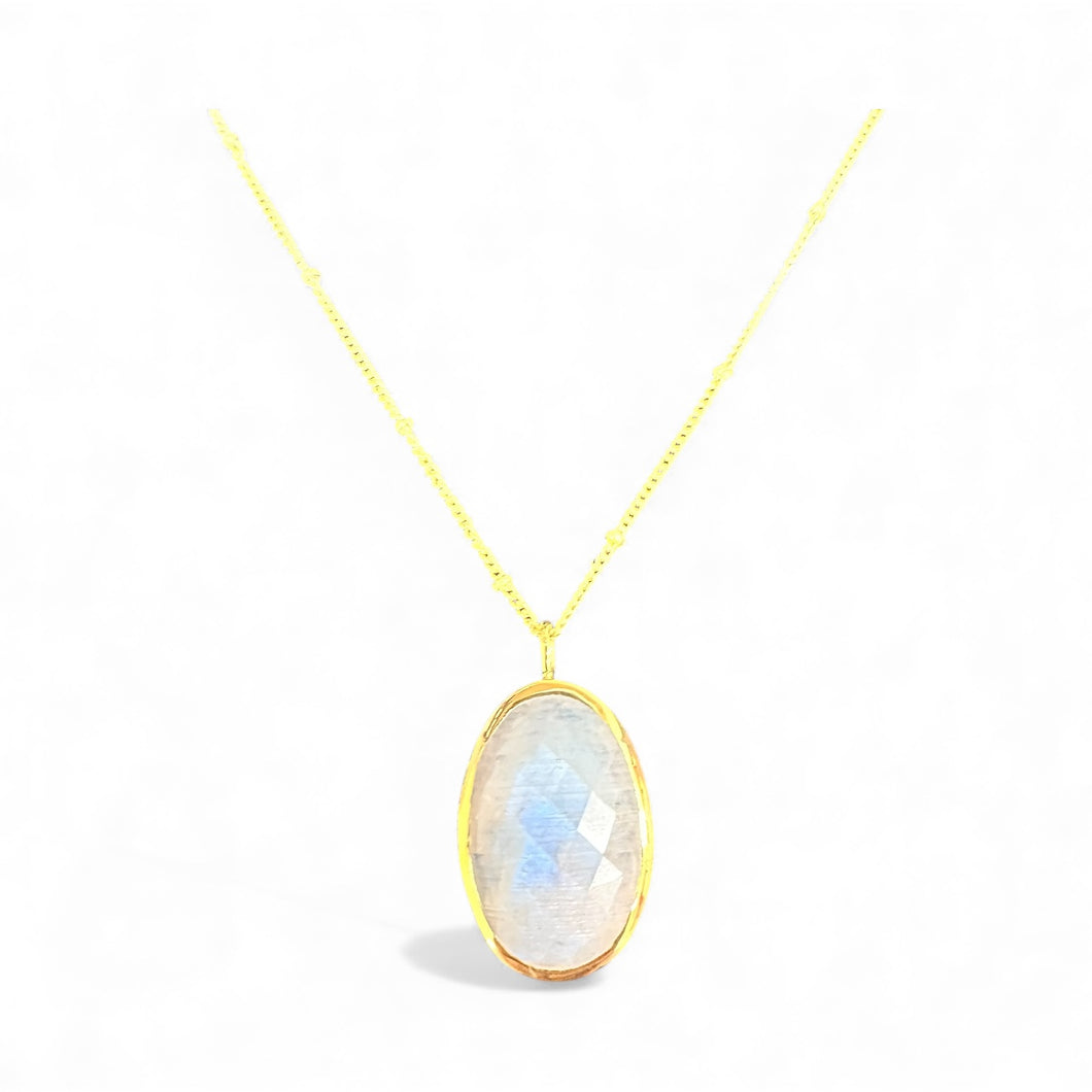 Gold Vermeil Oval Moonstone Pendant Necklace