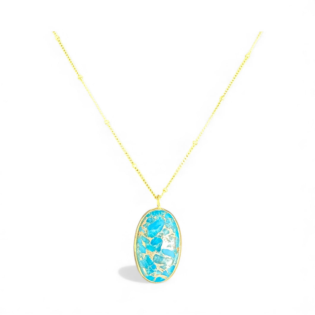 Gold Vermeil Oval Turquoise Pendant Necklace