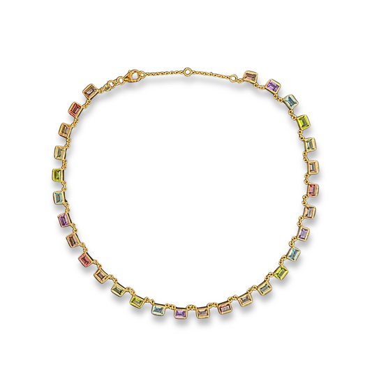 Gold Vermeil Emerald Cut Multi-Gemstone Necklace