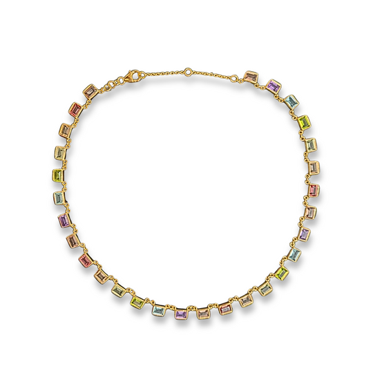Gold Vermeil Emerald Cut Multi-Gemstone Necklace