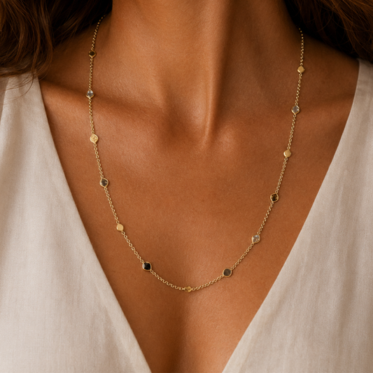 Long Gold Vermeil Polki Station Necklace, view 2