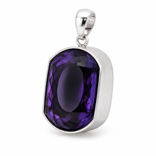 Sterling Silver Large Indigo Synthetic Quartz Stadium Pendant