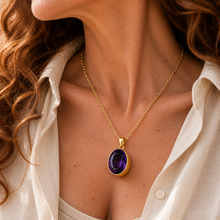 Load image into Gallery viewer, Gold Vermeil Indigo Synthetic Quartz Oval Pendant
