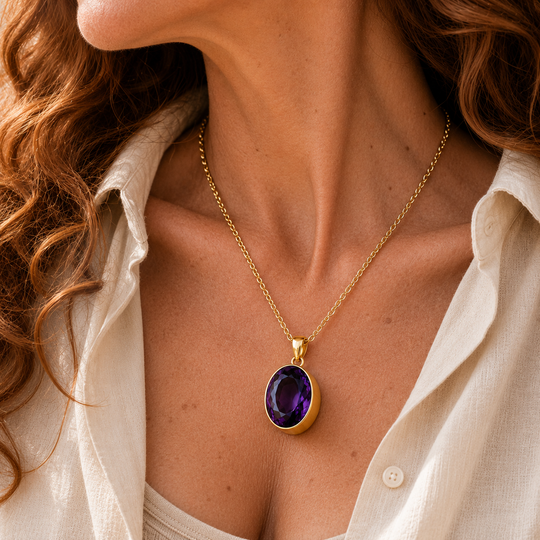 Gold Vermeil Indigo Synthetic Quartz Oval Pendant, view 2