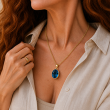 Load image into Gallery viewer, Gold Vermeil Ocean Blue Synthetic Quartz Oval Pendant
