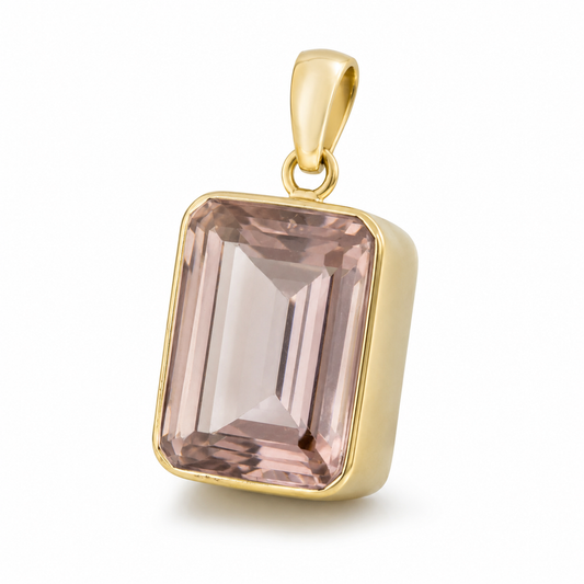 Gold Vermeil Blush Pink Synthetic Quartz Rectangular Pendant
