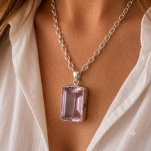 Load image into Gallery viewer, Sterling Silver Large Blush Pink Synthetic Quartz Rectangular Pendant
