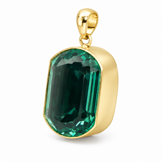 Gold Vermeil Large Jade Green Synthetic Quartz Stadium Pendant