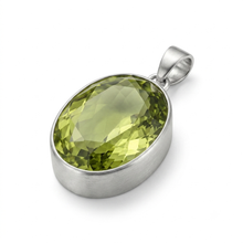 Load image into Gallery viewer, Sterling Silver Lime Green Synthetic Quartz Large Oval Pendant
