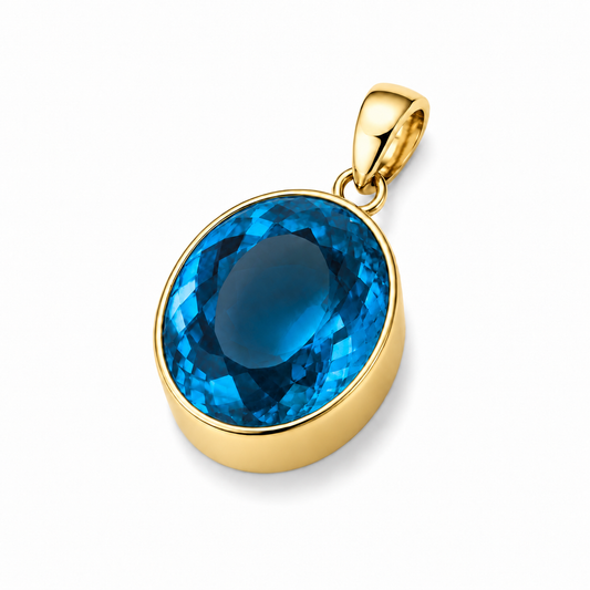 Gold Vermeil Sky Blue Synthetic Quartz Large Oval Pendant