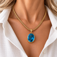 Load image into Gallery viewer, Gold Vermeil Sky Blue Synthetic Quartz Large Oval Pendant
