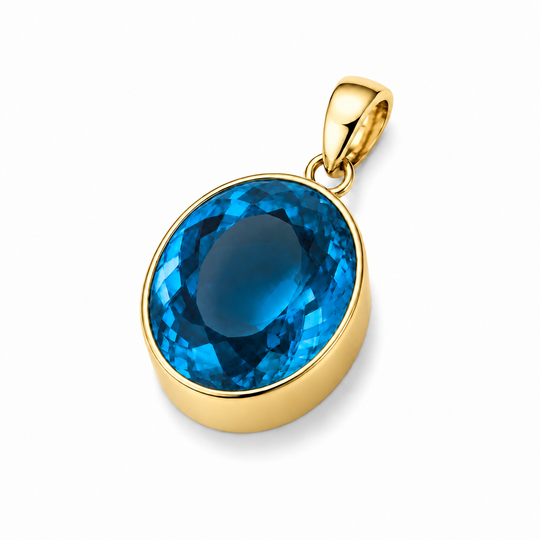 Gold Vermeil Sky Blue Synthetic Quartz Large Oval Pendant