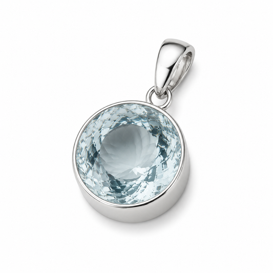 Sterling Silver Round Aqua Blue Synthetic Quartz Pendant