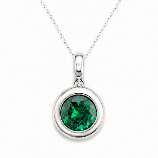 Sterling Silver Green Cubic Zirconia Bezel Pendant Necklace, view 2