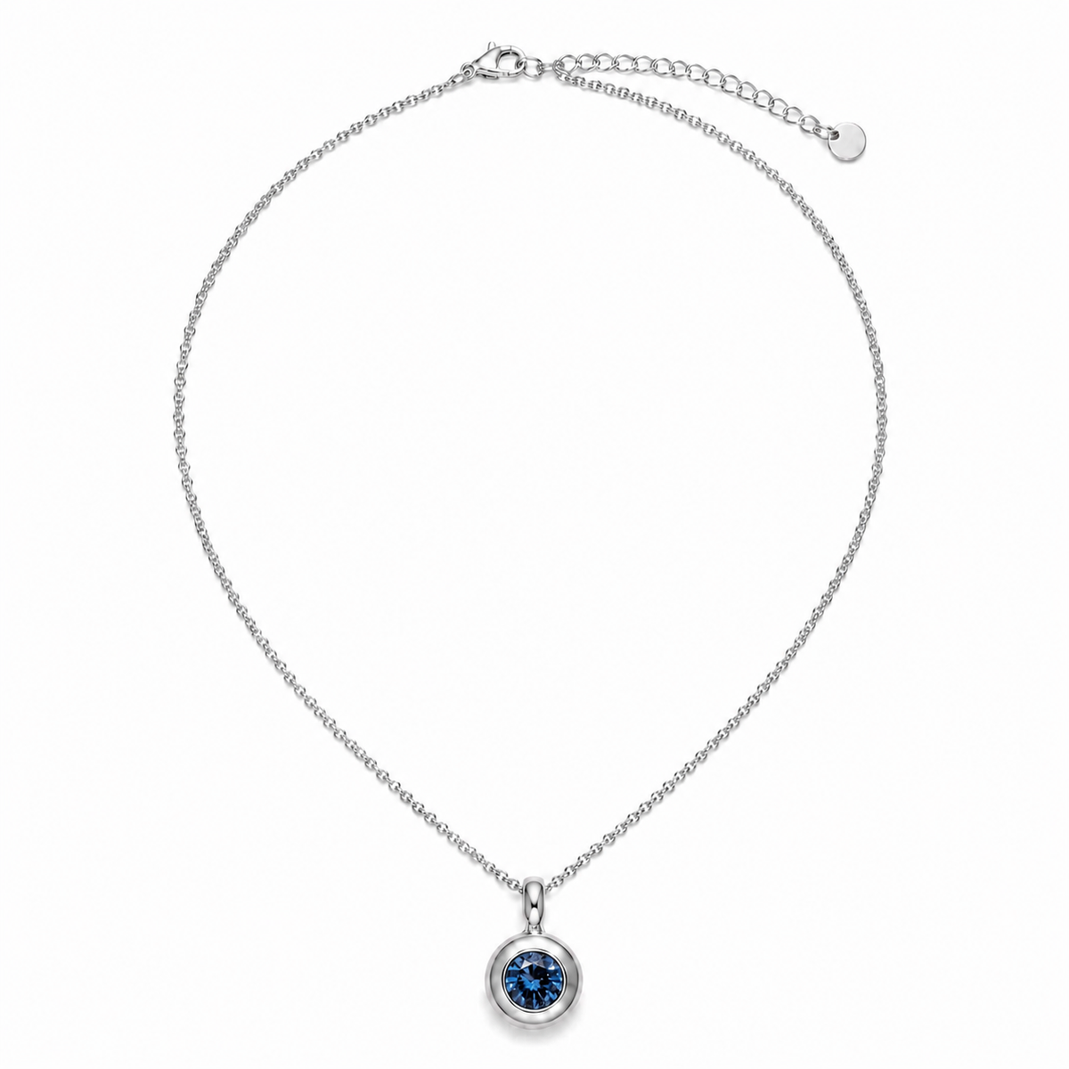 Sterling Silver Blue Cubic Zirconia Bezel Pendant Necklace