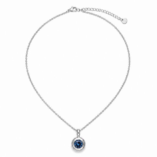Sterling Silver Blue Cubic Zirconia Bezel Pendant Necklace