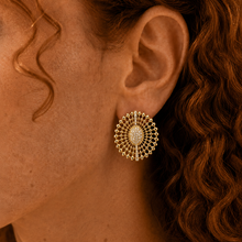 Load image into Gallery viewer, Gold Vermeil Cubic Zirconia Sunburst Disc Stud Earrings
