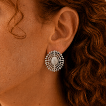Load image into Gallery viewer, Sterling Silver Cubic Zirconia Sunburst Disc Stud Earrings
