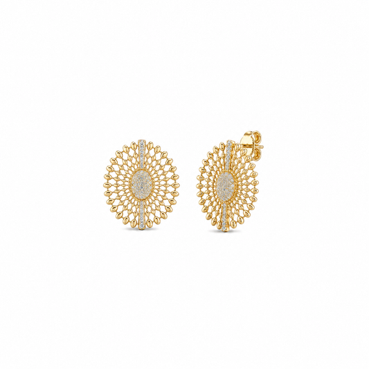 Gold Vermeil Cubic Zirconia Sunburst Disc Stud Earrings