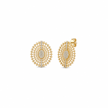 Load image into Gallery viewer, Gold Vermeil Cubic Zirconia Sunburst Disc Stud Earrings
