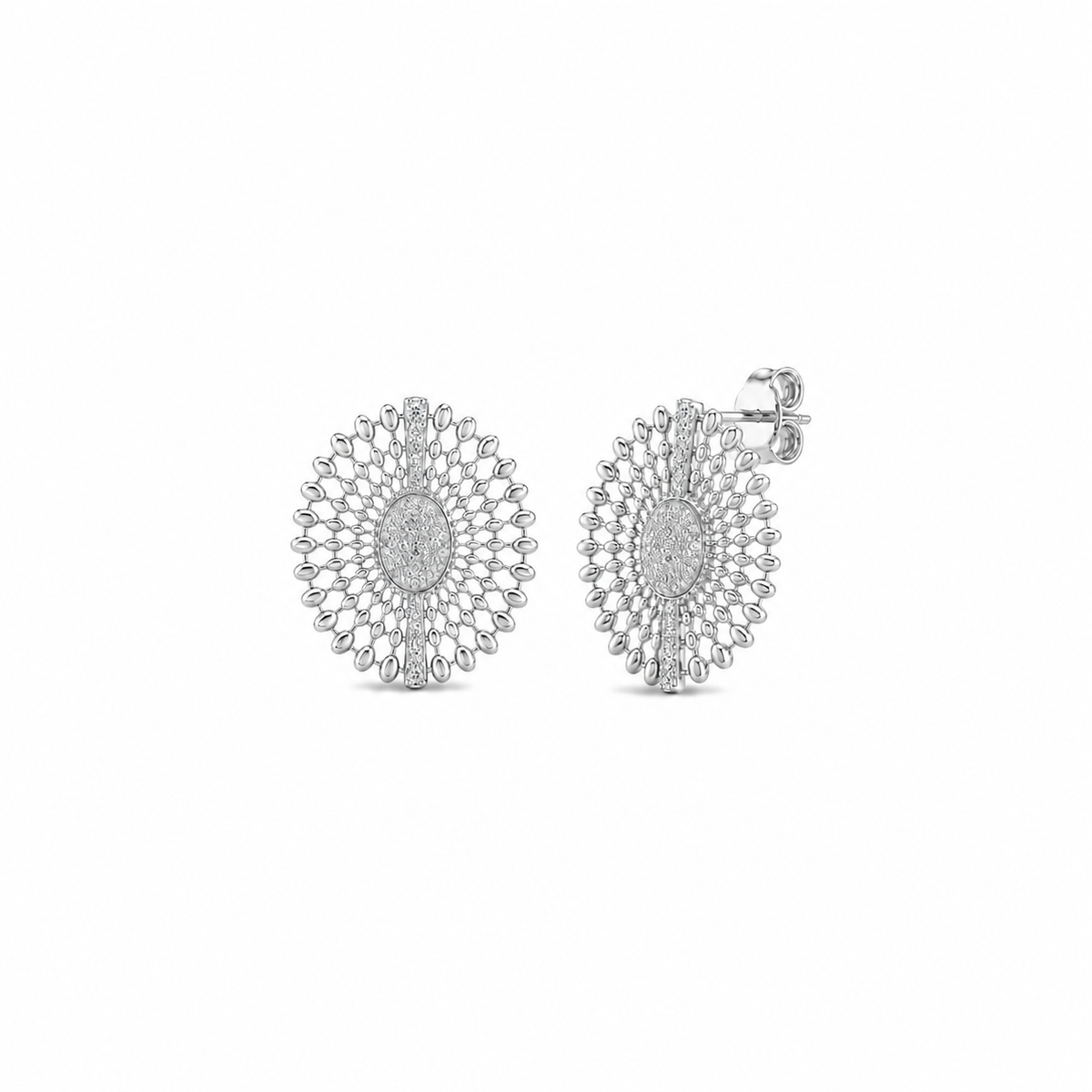 Sterling Silver Cubic Zirconia Sunburst Disc Stud Earrings