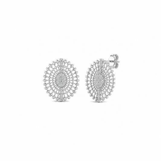 Sterling Silver Cubic Zirconia Sunburst Disc Stud Earrings