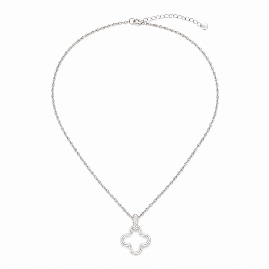 Sterling Silver Open Clover Pendant Necklace with Cubic Zirconia Bail, view 3