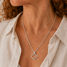 Load image into Gallery viewer, Sterling Silver Open Clover Pendant Necklace with Cubic Zirconia Bail
