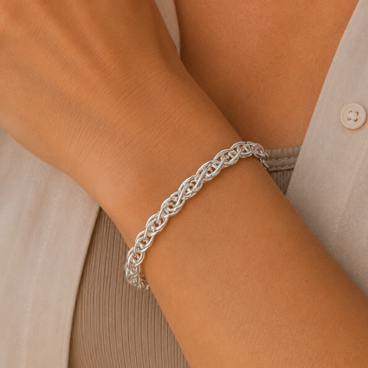 Sterling Silver Interwoven Chain Bracelet, view 2