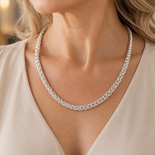 Sterling Silver Woven Link Necklace, view 2