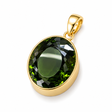 Load image into Gallery viewer, Gold Vermeil Large Oval Green Synthetic Quartz Pendant
