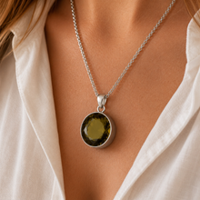 Load image into Gallery viewer, Sterling Silver Round Olive Synthetic Quartz Pendant
