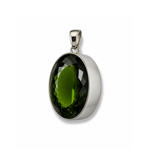 Load image into Gallery viewer, Sterling Silver Large Oval Green Synthetic Quartz Pendant
