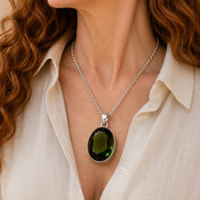 Load image into Gallery viewer, Sterling Silver Large Oval Green Synthetic Quartz Pendant

