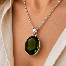 Load image into Gallery viewer, Sterling Silver Large Oval Green Synthetic Quartz Pendant
