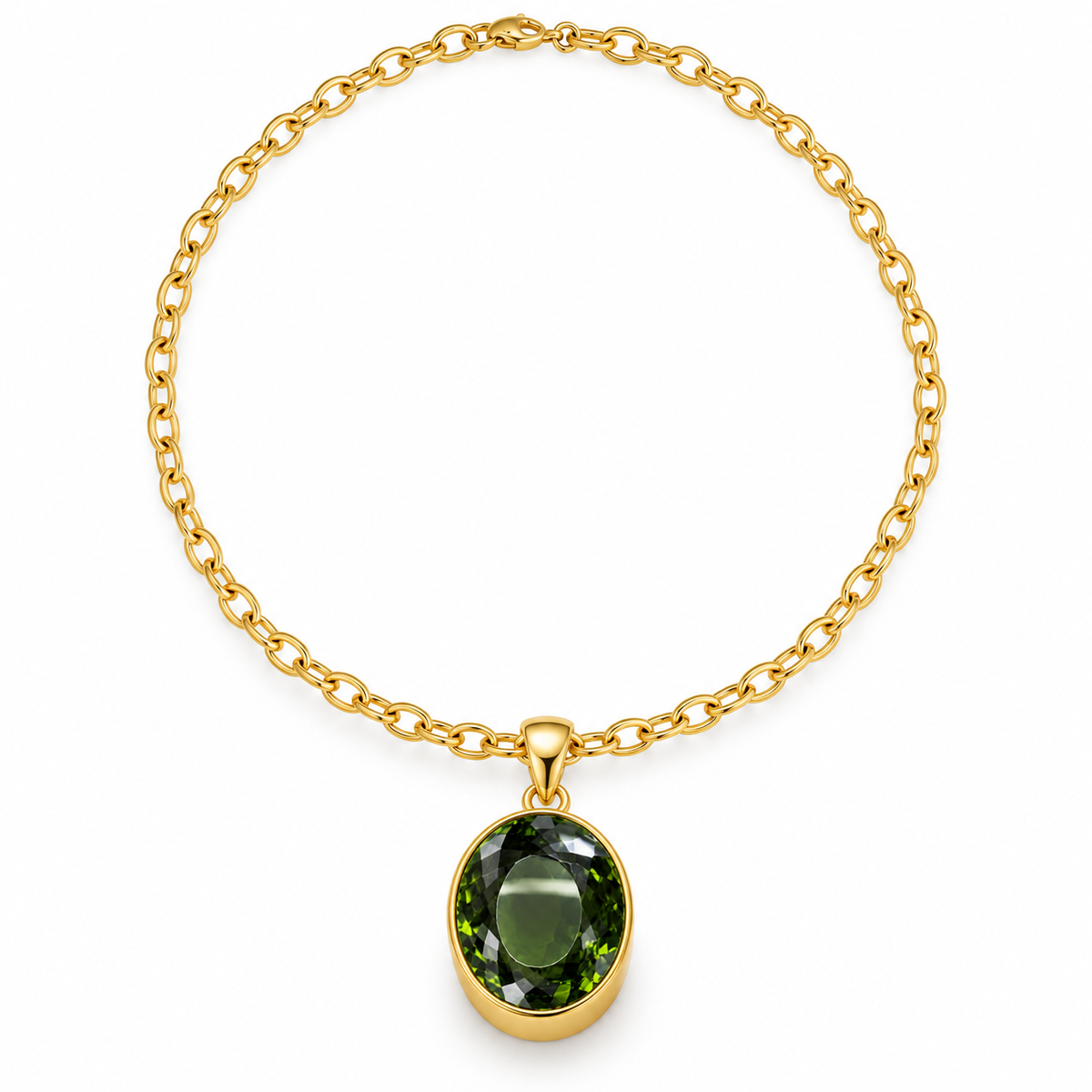 Gold Vermeil Dark Green Synthetic Quartz Oval Pendant Necklace, view 2