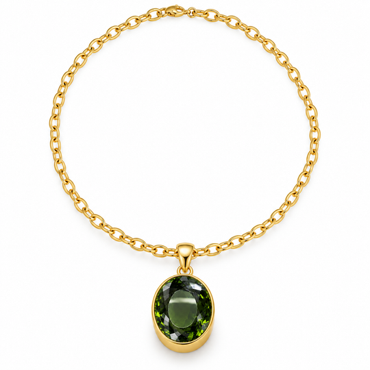 Gold Vermeil Dark Green Synthetic Quartz Oval Pendant Necklace, view 2