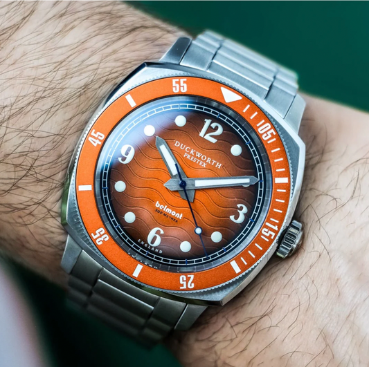 Belmont Dive Watch Orange Dial on Steel Bracelet, view 3