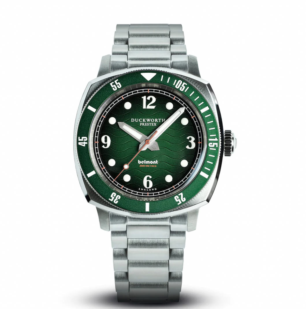 Belmont Dive Watch Green Dial on Steel Bracelet