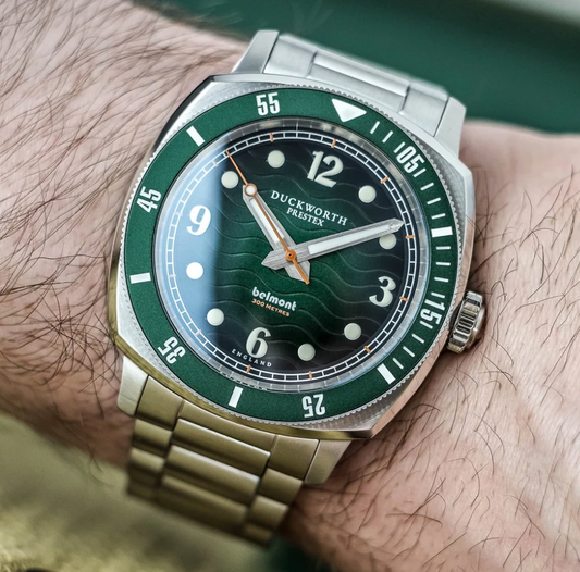 Belmont Dive Watch Green Dial on Steel Bracelet, view 3