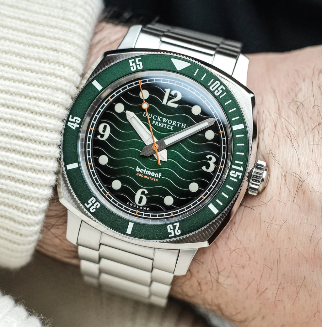 Belmont Dive Watch Green Dial on Steel Bracelet, view 5