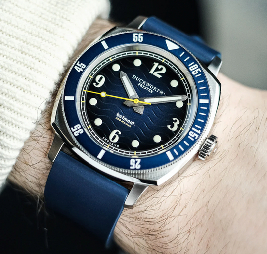 Belmont Dive Watch Blue Dial on Blue Rubber, view 2