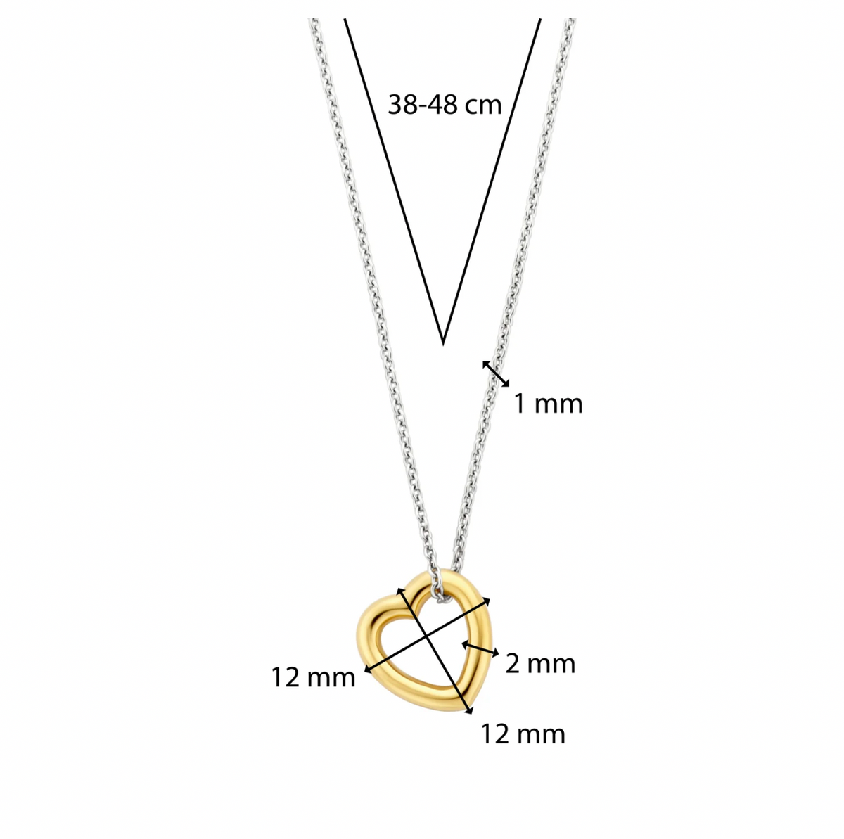 Ti Sento Gold Plated Heart Pendant on chain, view 5