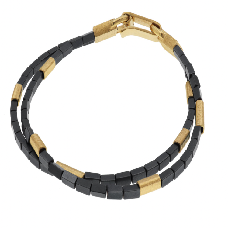 Grey Haematite Bracelet with Gold Plated Silver