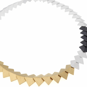 Silver, Oxidised Black and Gold Plated Diamond Shape Necklace