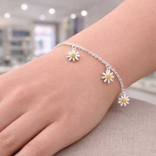 Sterling Silver Daisy Drop Bracelet, view 3