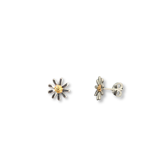 Sterling Silver Daisy Stud Earrings with Gold Vermeil Centre